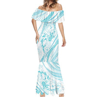 Sharks Couple Dreamy Polynesians Floral Sea Mermaid Dress Turquoise LT7 - Polynesian Pride