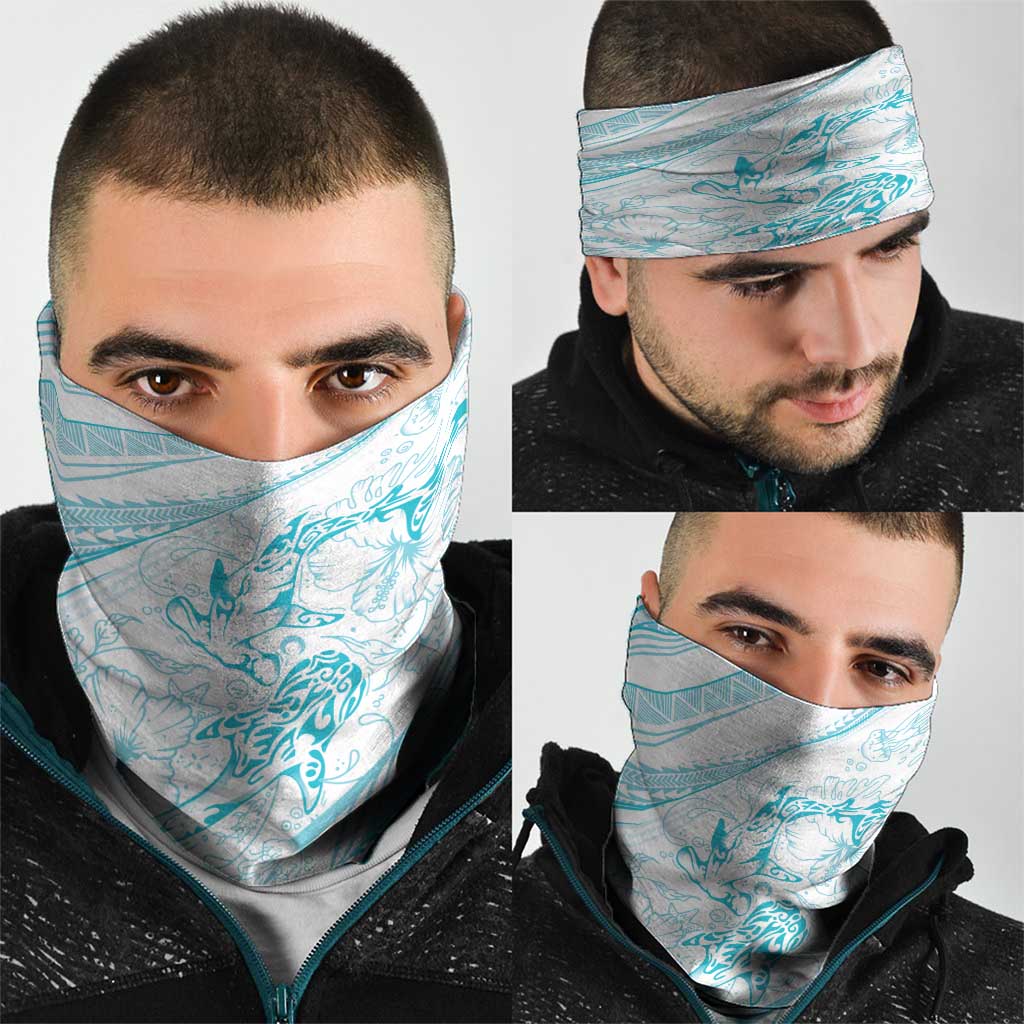 Sharks Couple Dreamy Polynesians Floral Sea Neck Gaiter Turquoise - Polynesian Pride