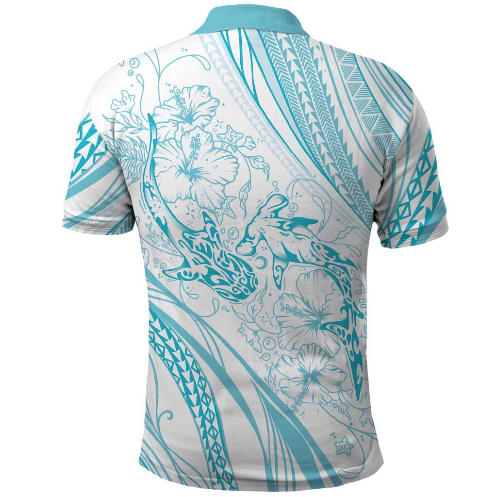 Sharks Couple Dreamy Polynesians Floral Sea Polo Shirt Turquoise - Polynesian Pride