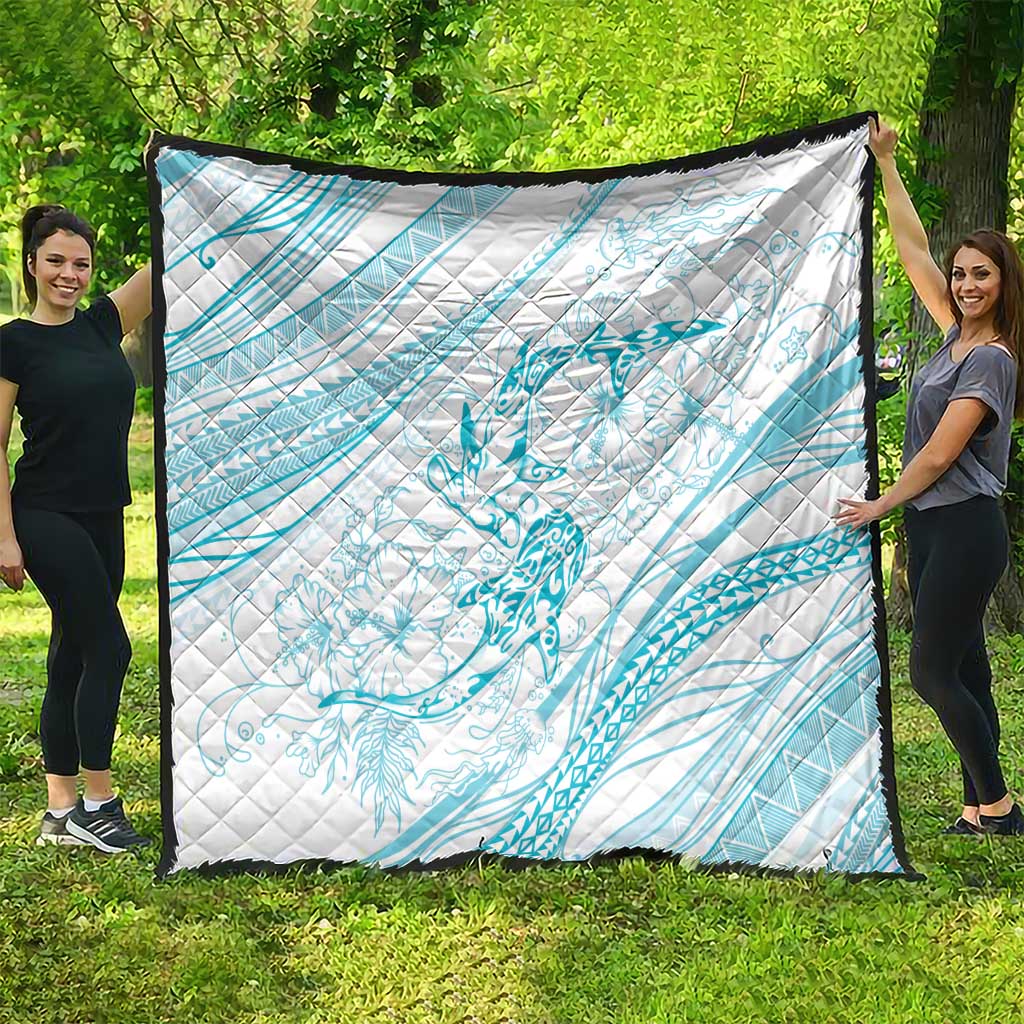 Sharks Couple Dreamy Polynesians Floral Sea Quilt Turquoise - Polynesian Pride