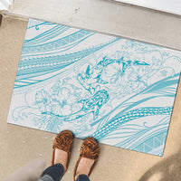 Sharks Couple Dreamy Polynesians Floral Sea Rubber Doormat Turquoise - Polynesian Pride