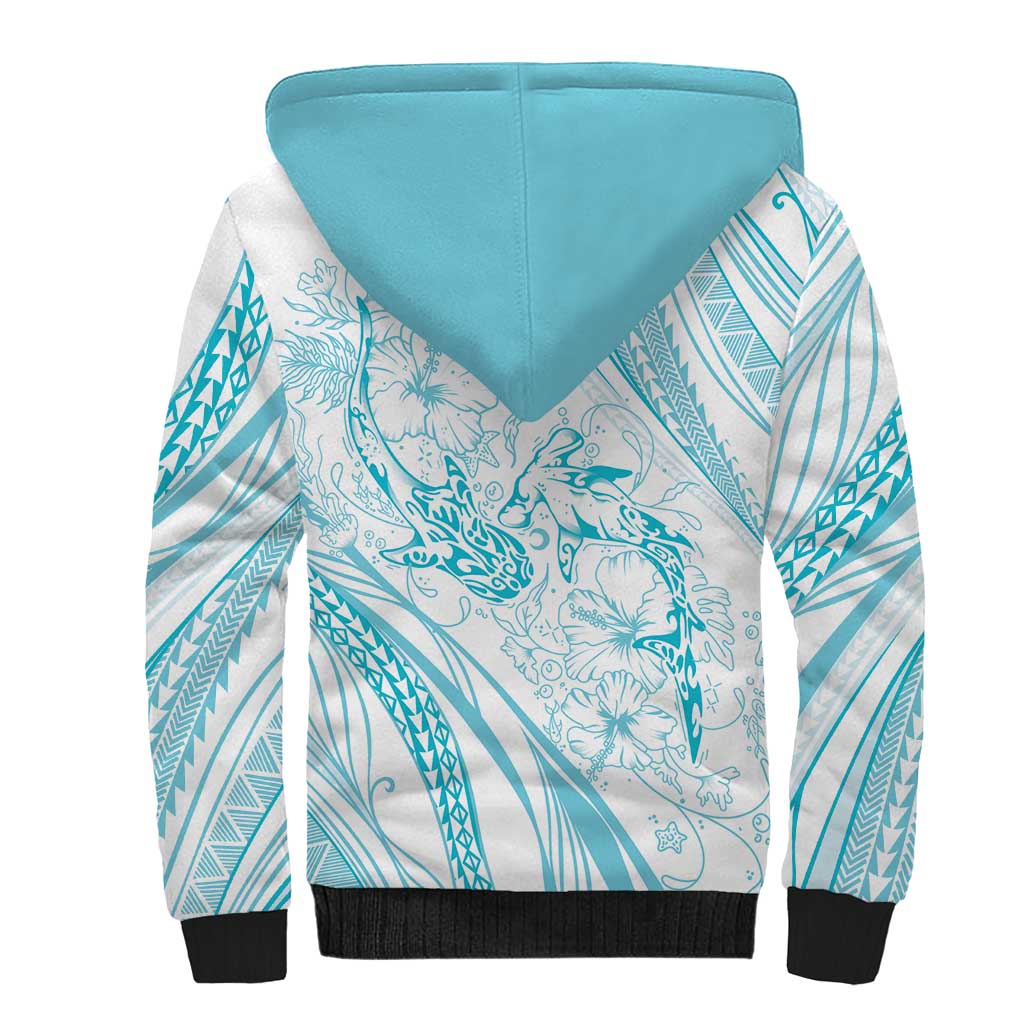 Sharks Couple Dreamy Polynesians Floral Sea Sherpa Hoodie Turquoise LT7 - Polynesian Pride