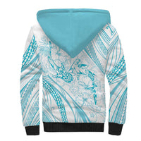 Sharks Couple Dreamy Polynesians Floral Sea Sherpa Hoodie Turquoise LT7 - Polynesian Pride