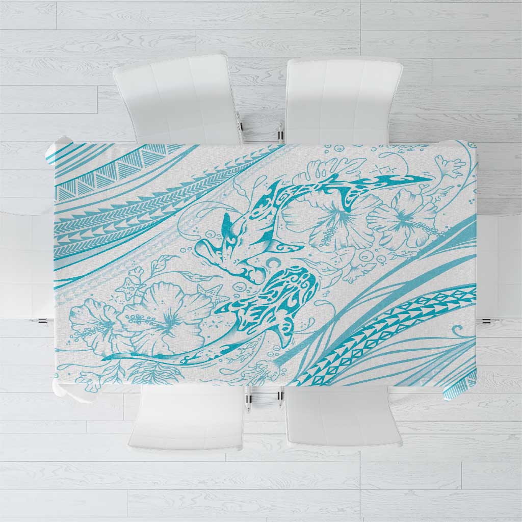 Sharks Couple Dreamy Polynesians Floral Sea Tablecloth Turquoise - Polynesian Pride