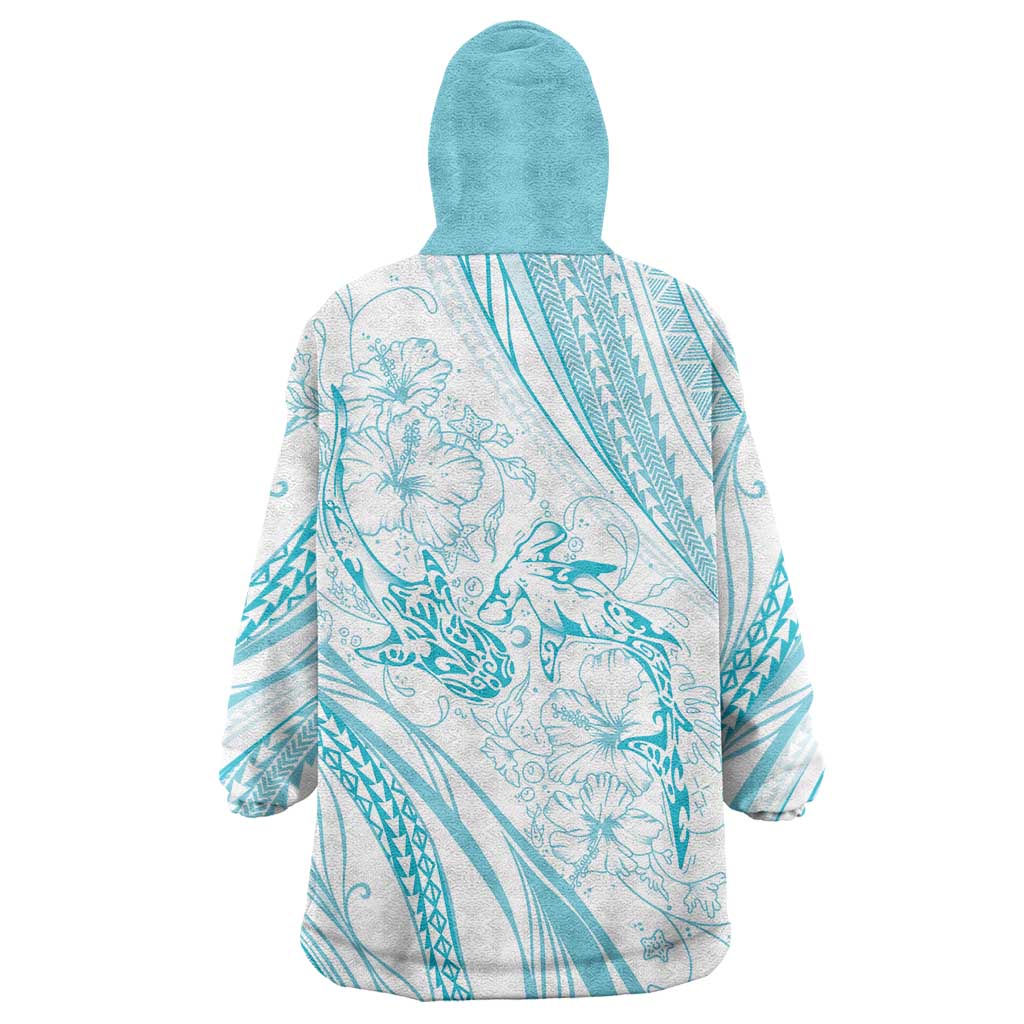 Sharks Couple Dreamy Polynesians Floral Sea Wearable Blanket Hoodie Turquoise LT7 - Polynesian Pride