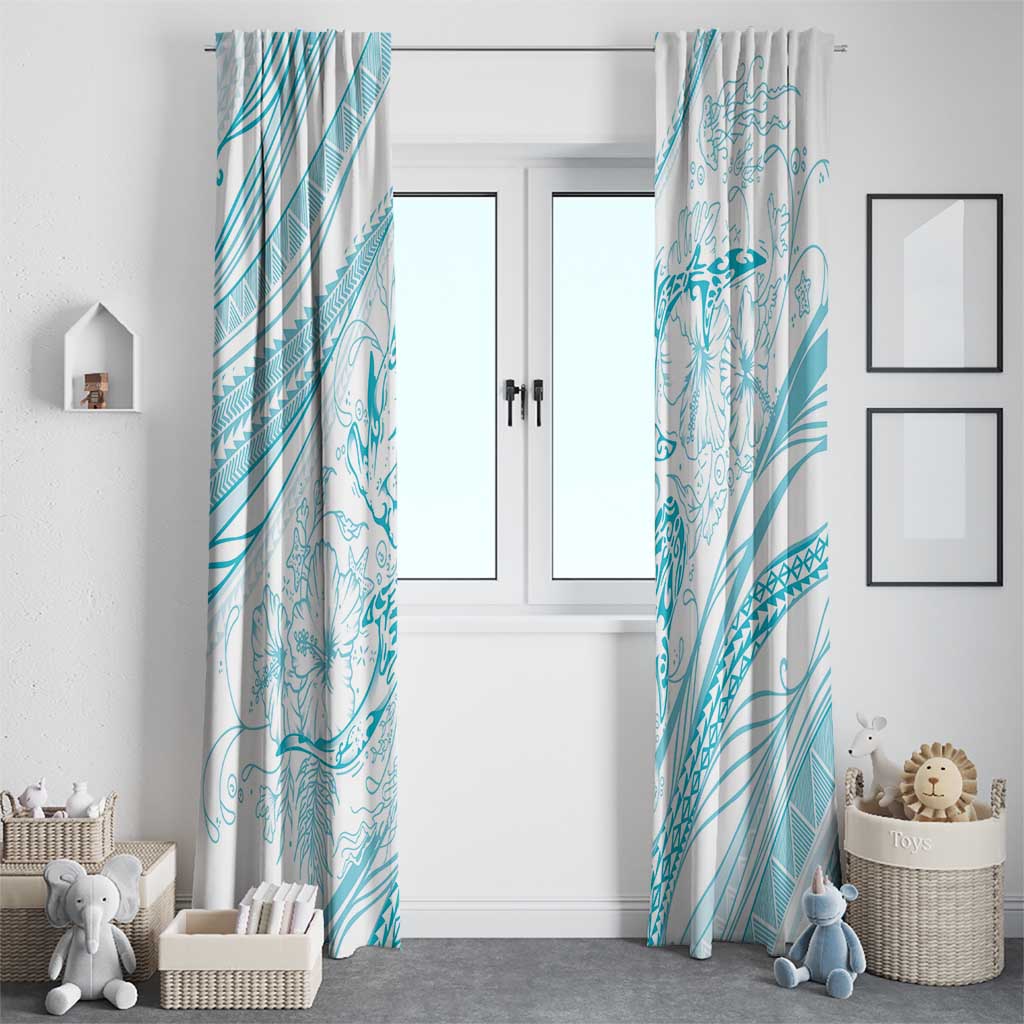 Sharks Couple Dreamy Polynesians Floral Sea Window Curtain Turquoise - Polynesian Pride