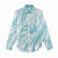 Sharks Couple Dreamy Polynesians Floral Sea Women Casual Shirt Turquoise LT7 - Polynesian Pride