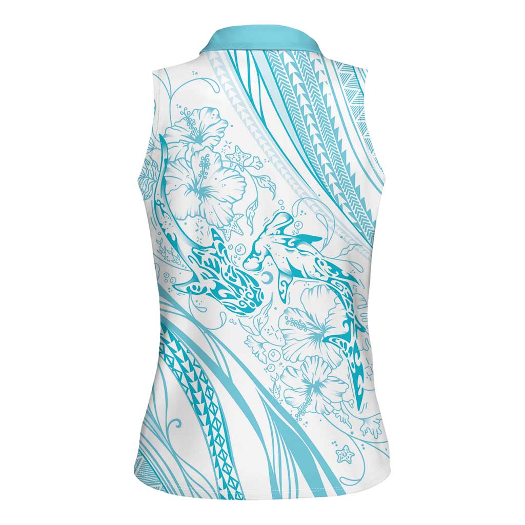 Sharks Couple Dreamy Polynesians Floral Sea Women Sleeveless Polo Shirt Turquoise LT7 - Polynesian Pride