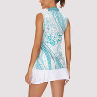 Sharks Couple Dreamy Polynesians Floral Sea Women Sleeveless Polo Shirt Turquoise LT7 - Polynesian Pride