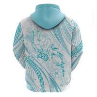 Sharks Couple Dreamy Polynesians Floral Sea Zip Hoodie Turquoise - Polynesian Pride