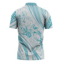 Sharks Couple Dreamy Polynesians Floral Sea Zipper Polo Shirt Turquoise LT7 - Polynesian Pride
