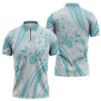 Sharks Couple Dreamy Polynesians Floral Sea Zipper Polo Shirt Turquoise LT7 - Polynesian Pride