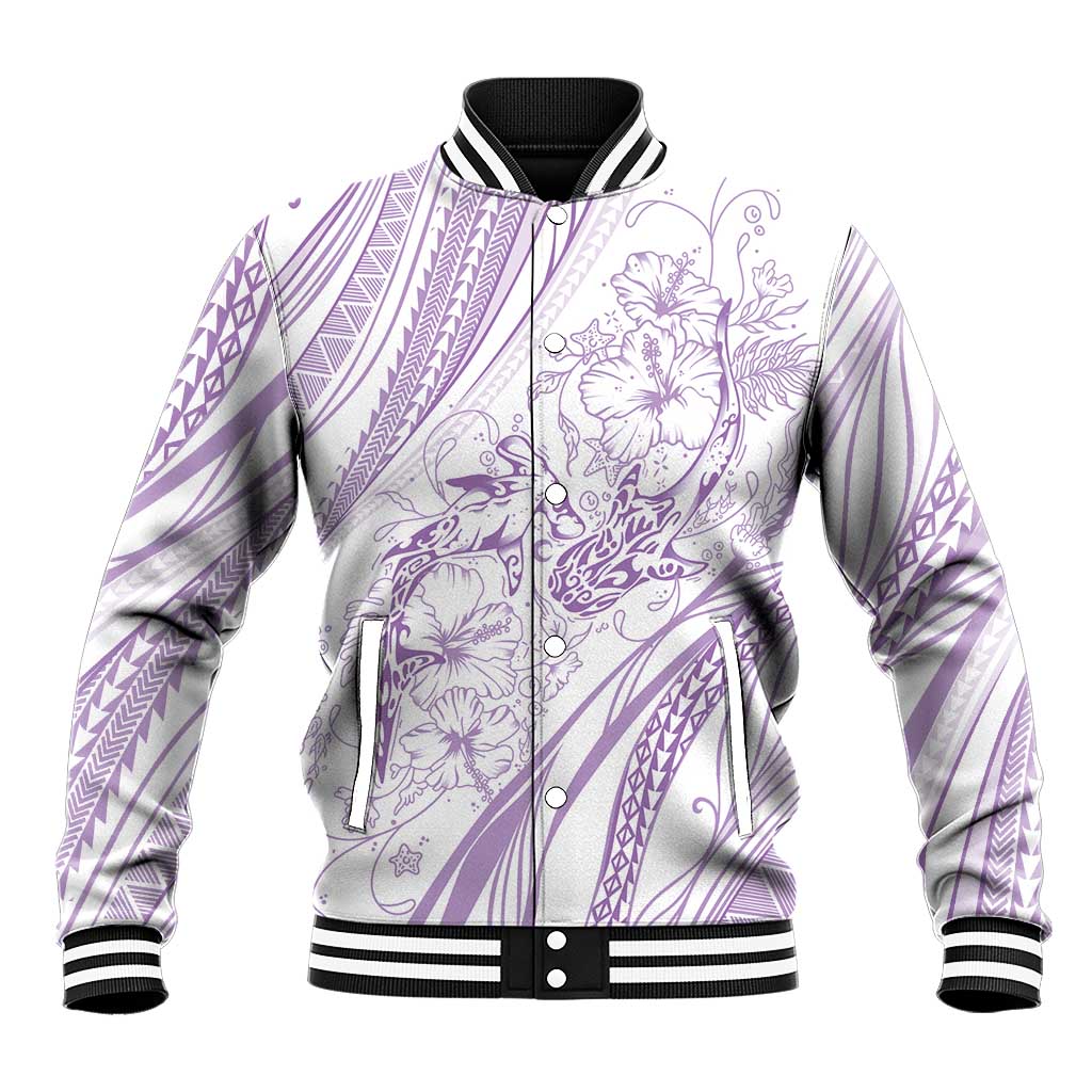 Sharks Couple Dreamy Polynesians Floral Sea Baseball Jacket Lilac - Polynesian Pride