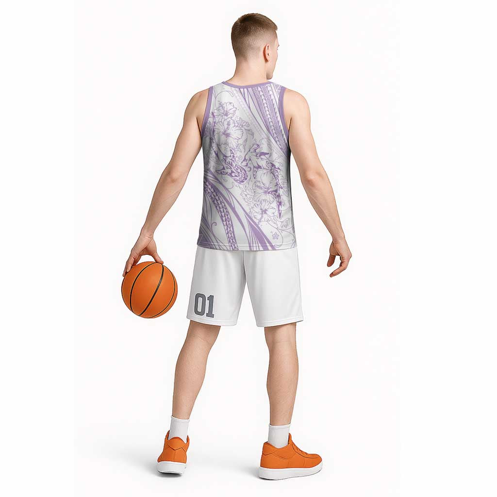 Sharks Couple Dreamy Polynesians Floral Sea Basketball Jersey Lilac - Polynesian Pride