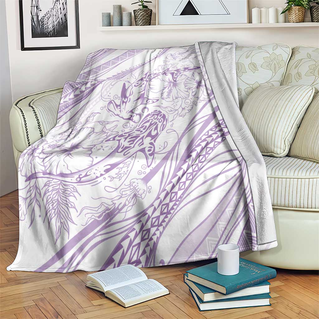 Sharks Couple Dreamy Polynesians Floral Sea Blanket Lilac - Polynesian Pride