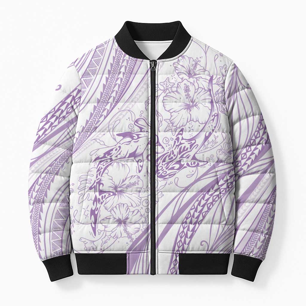 Sharks Couple Dreamy Polynesians Floral Sea Bomber Puffer Jacket Lilac - Polynesian Pride