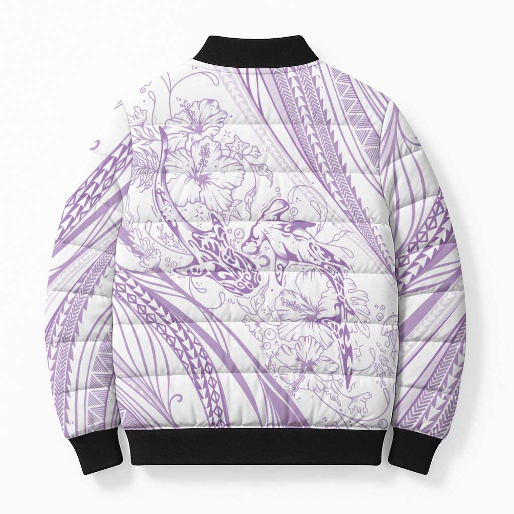 Sharks Couple Dreamy Polynesians Floral Sea Bomber Puffer Jacket Lilac - Polynesian Pride
