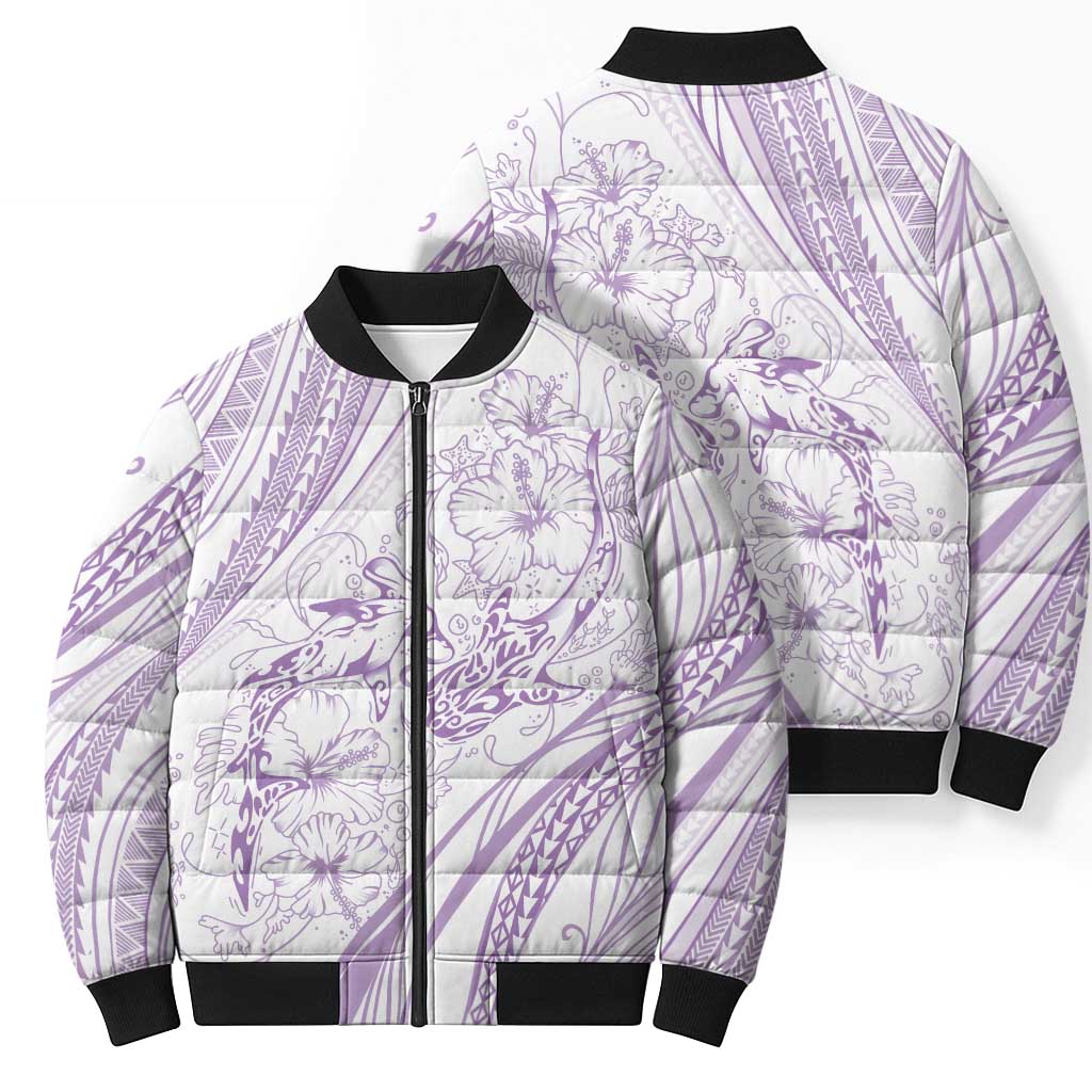 Sharks Couple Dreamy Polynesians Floral Sea Bomber Puffer Jacket Lilac - Polynesian Pride