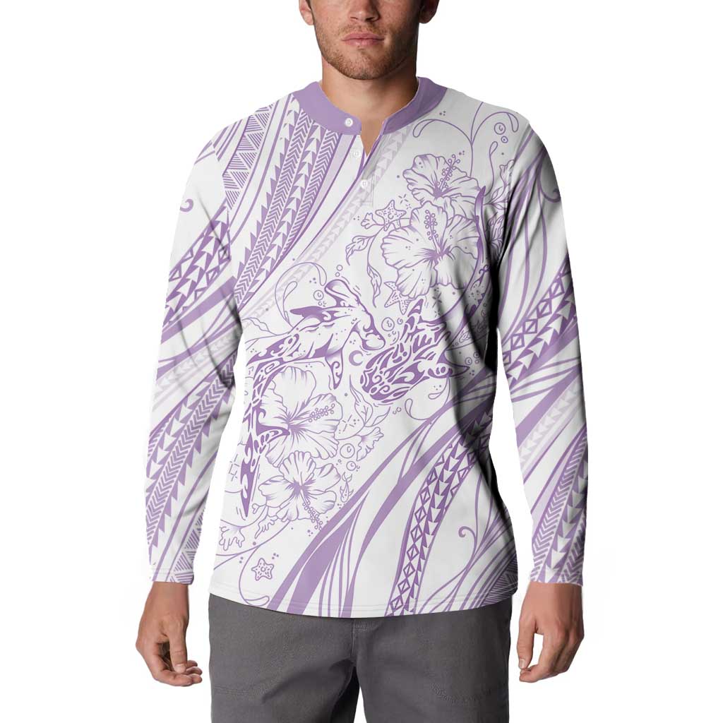 Sharks Couple Dreamy Polynesians Floral Sea Button Sweatshirt Lilac - Polynesian Pride