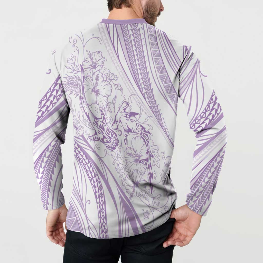 Sharks Couple Dreamy Polynesians Floral Sea Button Sweatshirt Lilac - Polynesian Pride