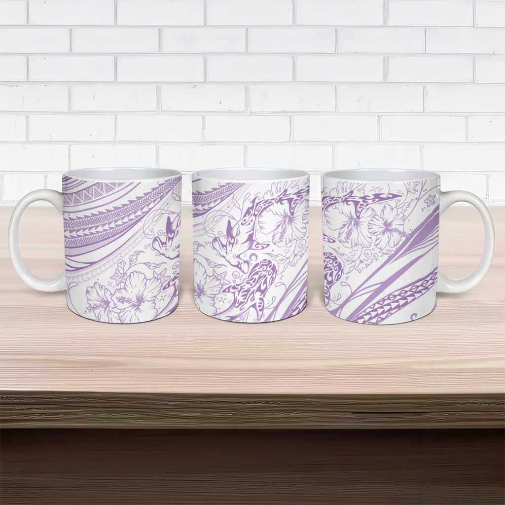 Sharks Couple Dreamy Polynesians Floral Sea Ceramic Mug Lilac - Polynesian Pride