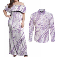 Sharks Couple Dreamy Polynesians Floral Sea Couples Matching Off Shoulder Maxi Dress and Long Sleeve Button Shirt Lilac LT7 Lilac - Polynesian Pride