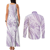 Sharks Couple Dreamy Polynesians Floral Sea Couples Matching Tank Maxi Dress and Long Sleeve Button Shirt Lilac LT7 - Polynesian Pride