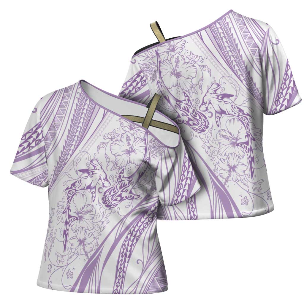 Sharks Couple Dreamy Polynesians Floral Sea Cross Shoulder Shirt Lilac - Polynesian Pride