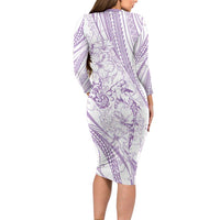 Sharks Couple Dreamy Polynesians Floral Sea Family Matching Long Sleeve Bodycon Dress and Hawaiian Shirt Lilac LT7 - Polynesian Pride