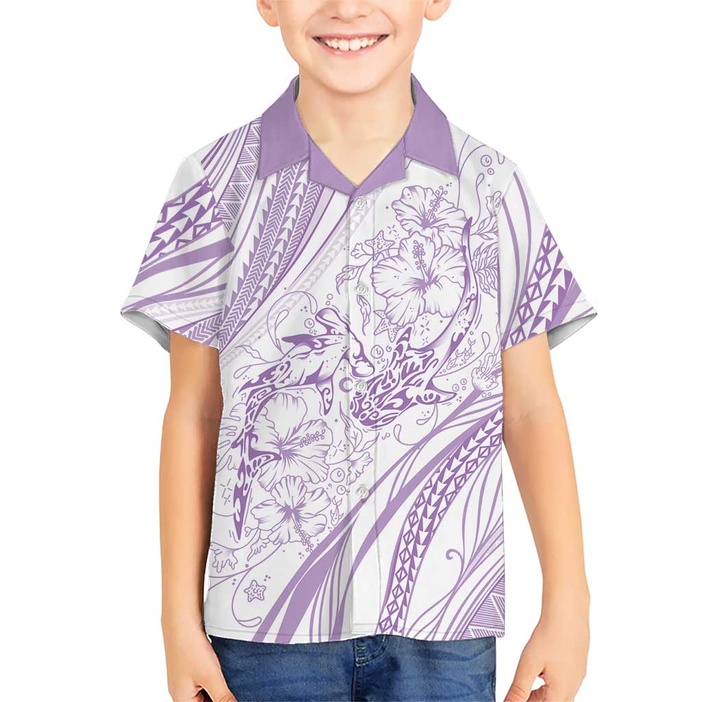 Sharks Couple Dreamy Polynesians Floral Sea Family Matching Long Sleeve Bodycon Dress and Hawaiian Shirt Lilac LT7 Son's Shirt Lilac - Polynesian Pride
