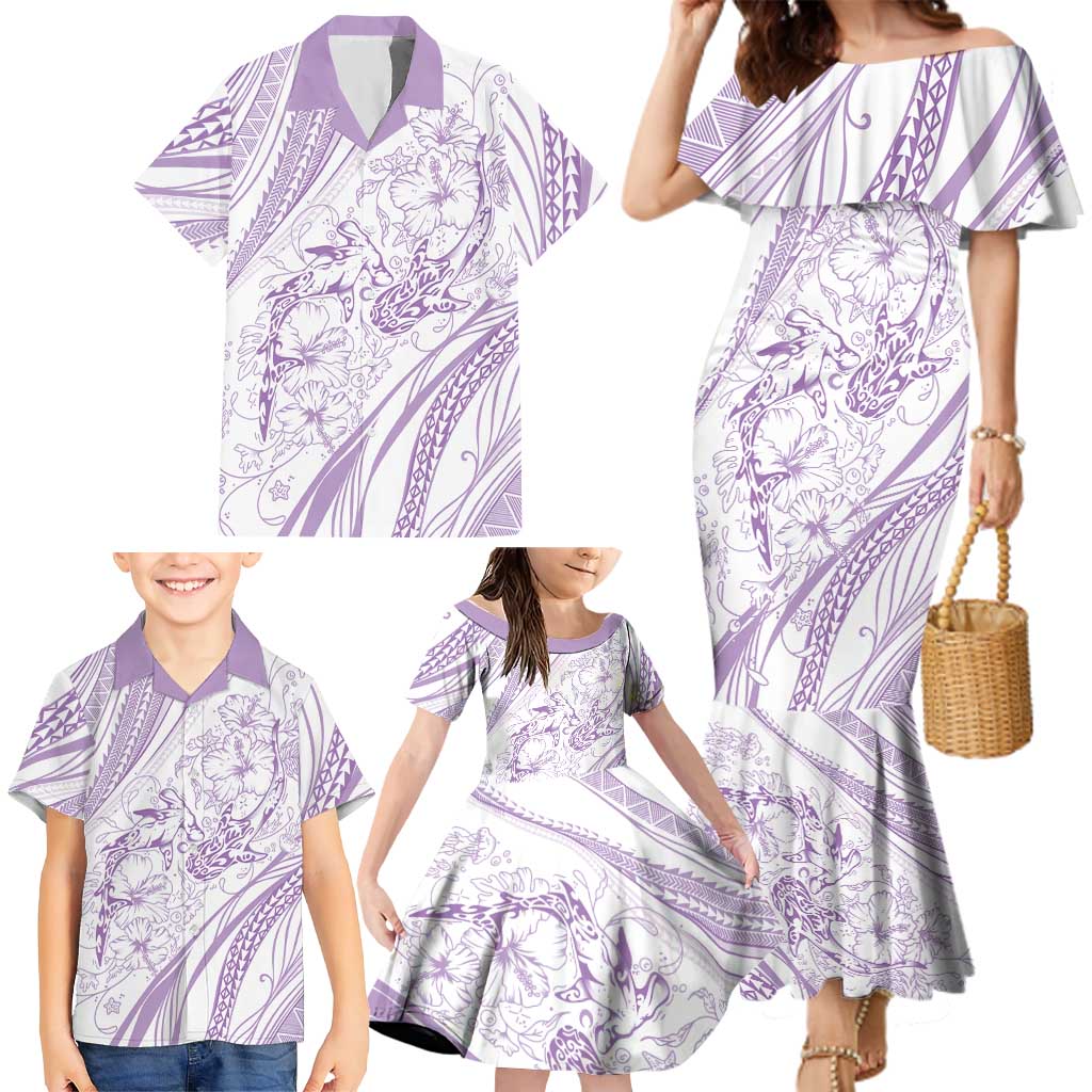 Sharks Couple Dreamy Polynesians Floral Sea Family Matching Mermaid Dress and Hawaiian Shirt Lilac LT7 - Polynesian Pride