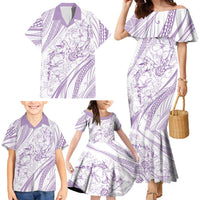 Sharks Couple Dreamy Polynesians Floral Sea Family Matching Mermaid Dress and Hawaiian Shirt Lilac LT7 - Polynesian Pride