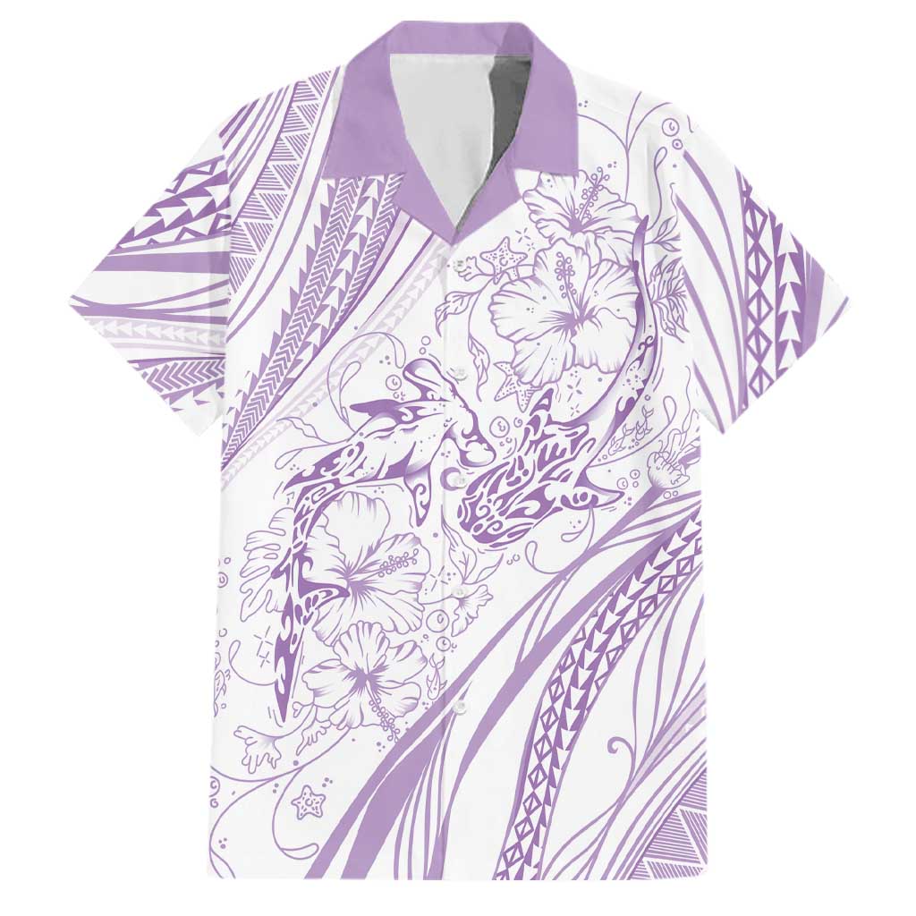 Sharks Couple Dreamy Polynesians Floral Sea Family Matching Mermaid Dress and Hawaiian Shirt Lilac LT7 Dad's Shirt - Short Sleeve Lilac - Polynesian Pride