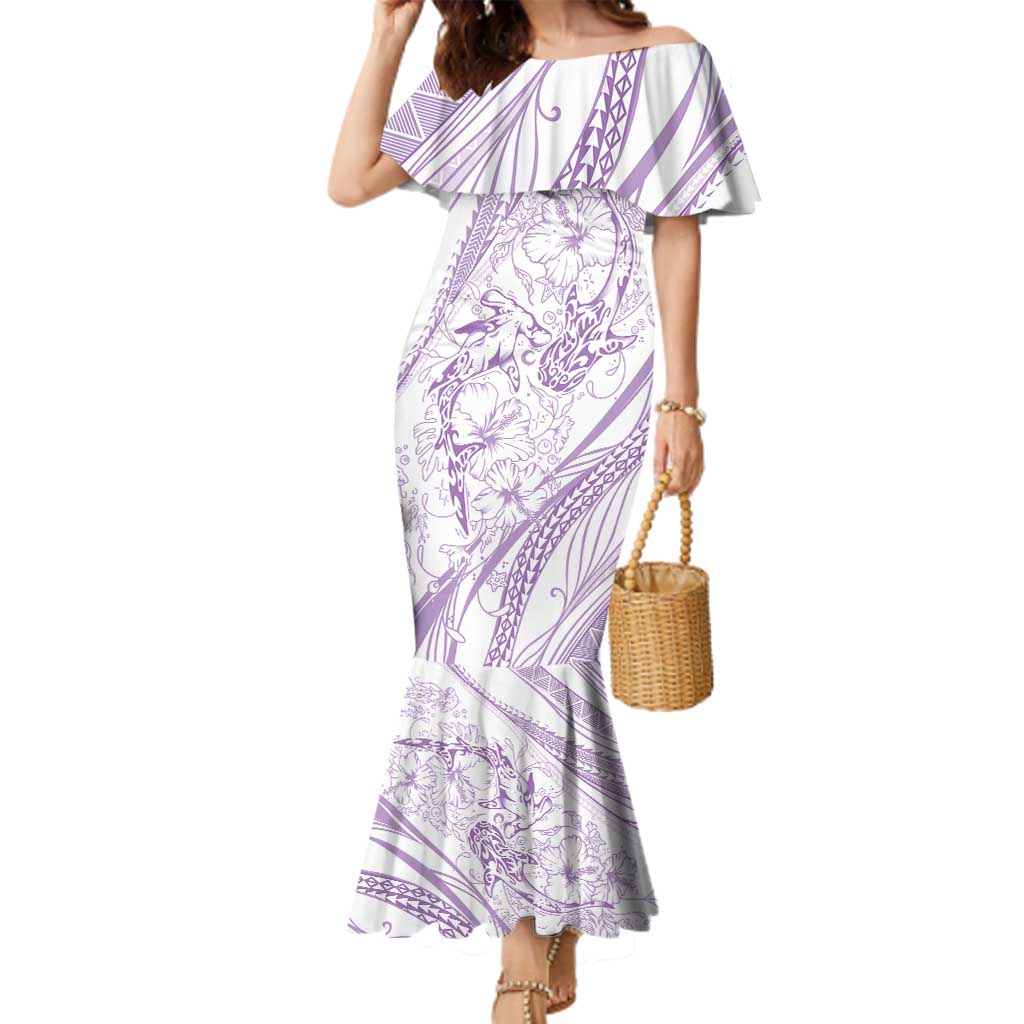 Sharks Couple Dreamy Polynesians Floral Sea Family Matching Mermaid Dress and Hawaiian Shirt Lilac LT7 Mom's Dress Lilac - Polynesian Pride