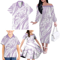 Sharks Couple Dreamy Polynesians Floral Sea Family Matching Off The Shoulder Long Sleeve Dress and Hawaiian Shirt Lilac LT7 - Polynesian Pride