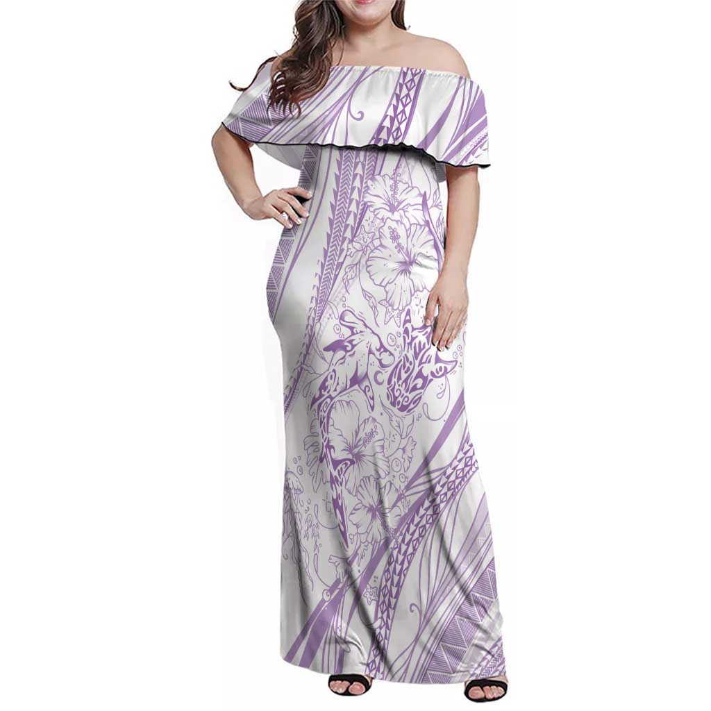 Sharks Couple Dreamy Polynesians Floral Sea Family Matching Off Shoulder Maxi Dress and Hawaiian Shirt Lilac LT7 Mom's Dress Lilac - Polynesian Pride