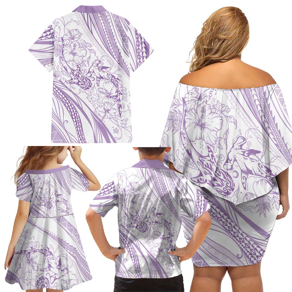 Sharks Couple Dreamy Polynesians Floral Sea Family Matching Off Shoulder Short Dress and Hawaiian Shirt Lilac LT7 - Polynesian Pride