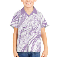 Sharks Couple Dreamy Polynesians Floral Sea Family Matching Off Shoulder Short Dress and Hawaiian Shirt Lilac LT7 Son's Shirt Lilac - Polynesian Pride