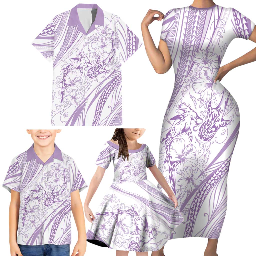 Sharks Couple Dreamy Polynesians Floral Sea Family Matching Short Sleeve Bodycon Dress and Hawaiian Shirt Lilac LT7 - Polynesian Pride