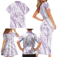 Sharks Couple Dreamy Polynesians Floral Sea Family Matching Short Sleeve Bodycon Dress and Hawaiian Shirt Lilac LT7 - Polynesian Pride