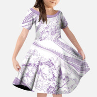 Sharks Couple Dreamy Polynesians Floral Sea Kid Short Sleeve Dress Lilac LT7 KID Lilac - Polynesian Pride