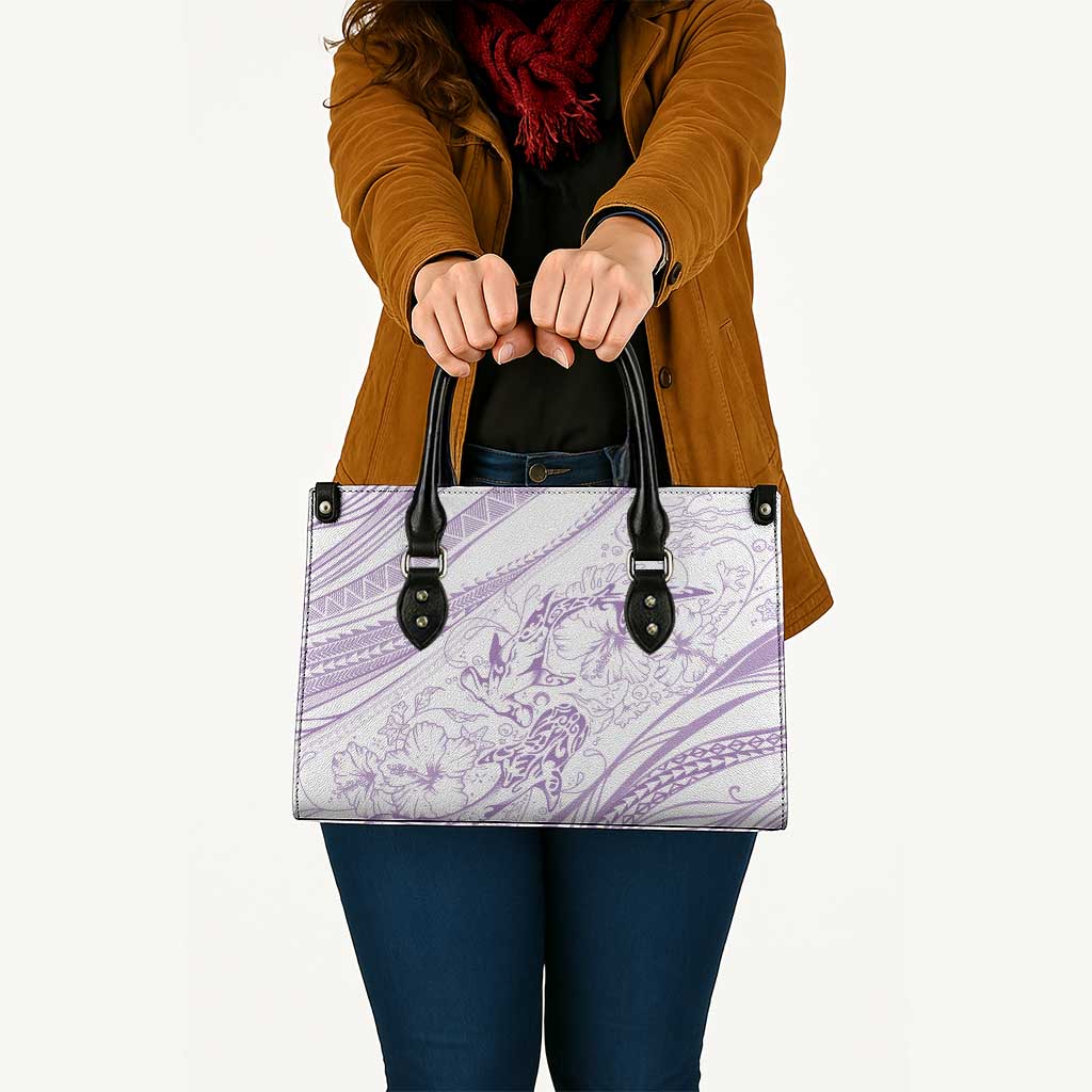 Sharks Couple Dreamy Polynesians Floral Sea Leather Bag Lilac - Polynesian Pride