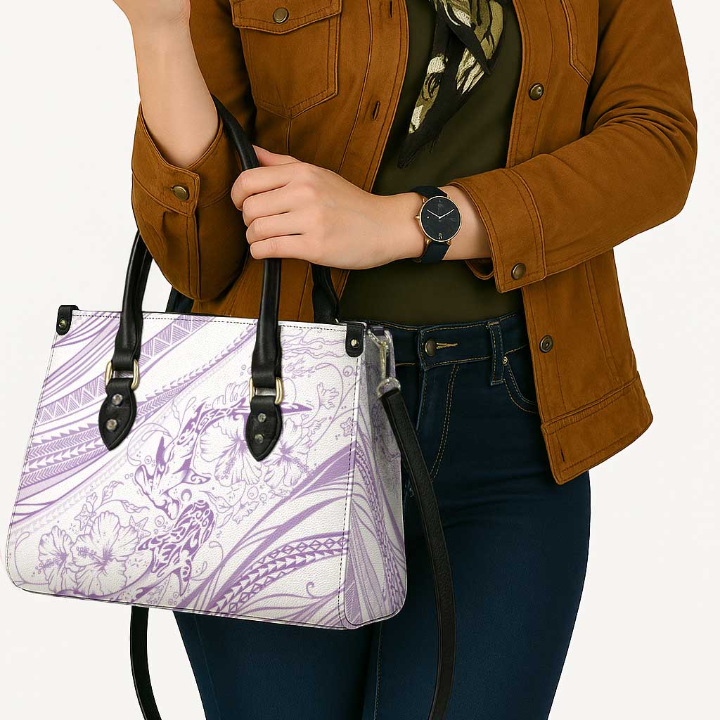 Sharks Couple Dreamy Polynesians Floral Sea Leather Bag Lilac - Polynesian Pride