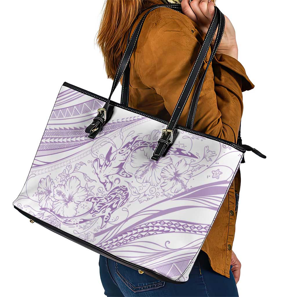 Sharks Couple Dreamy Polynesians Floral Sea Leather Tote Bag Lilac - Polynesian Pride