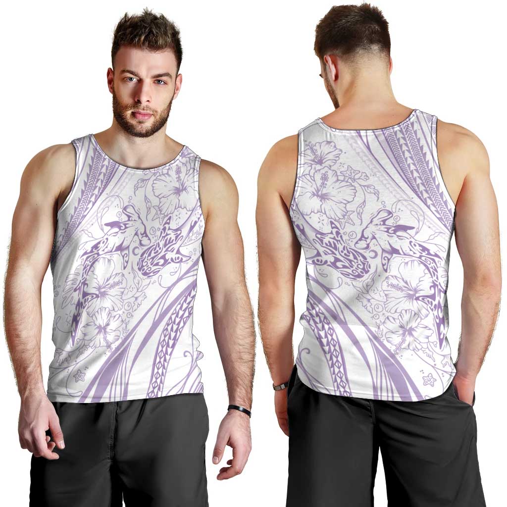 Sharks Couple Dreamy Polynesians Floral Sea Men Tank Top Lilac - Polynesian Pride