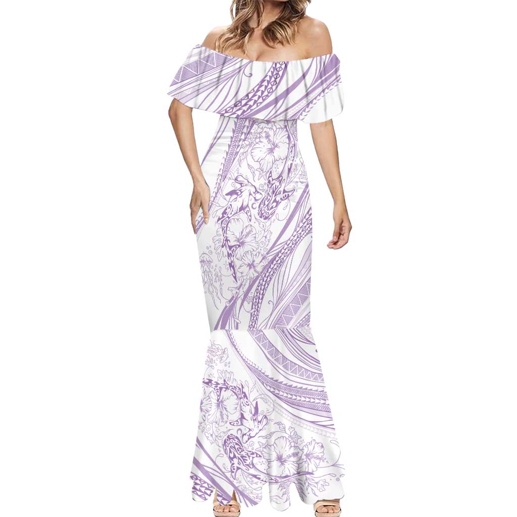 Sharks Couple Dreamy Polynesians Floral Sea Mermaid Dress Lilac LT7 - Polynesian Pride