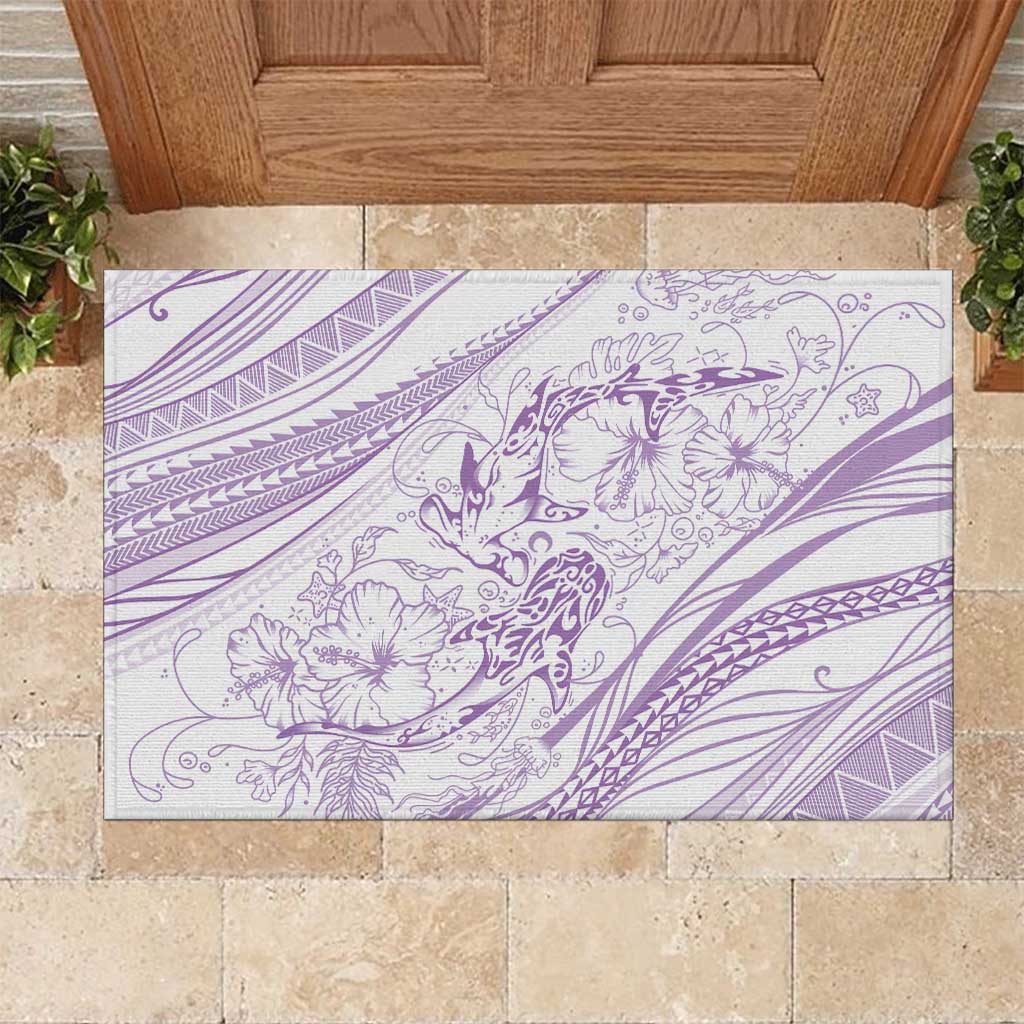 Sharks Couple Dreamy Polynesians Floral Sea Rubber Doormat Lilac - Polynesian Pride