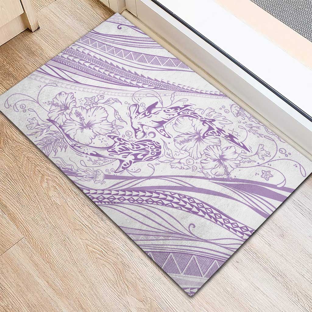 Sharks Couple Dreamy Polynesians Floral Sea Rubber Doormat Lilac - Polynesian Pride