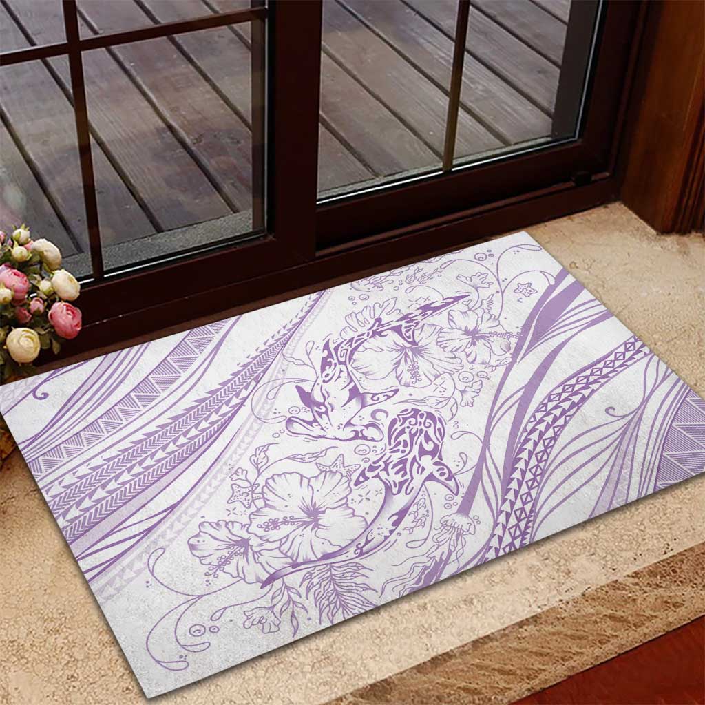 Sharks Couple Dreamy Polynesians Floral Sea Rubber Doormat Lilac - Polynesian Pride