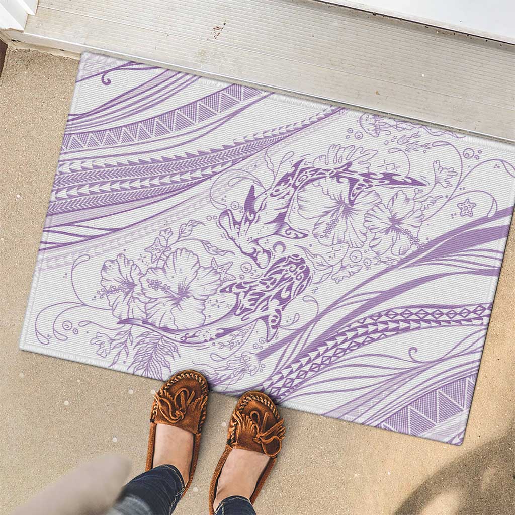 Sharks Couple Dreamy Polynesians Floral Sea Rubber Doormat Lilac - Polynesian Pride